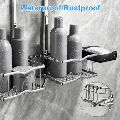 Shower Caddy Hanging Organizer Over Showerhead with Hooks, Silver