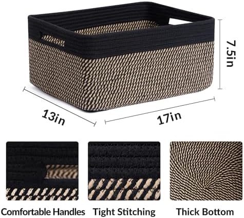 MiniArk Large Storage Baskets for Organizing, 17 x 13 x 7.5” Closet Shelf Baskets for Clothes Blanket Towels, Baby Nursery, Toy Bins Box, Woven Rope Baskets, 4 Packs Woven Brown