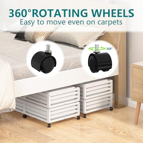 Bamboo Under Bed Storage with Wheels Rolling Underbed Drawer with Lids