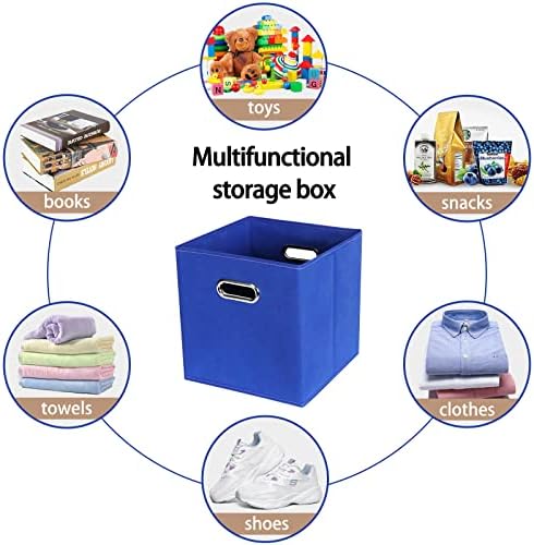 Fabric Cloth Storage Bins,Fabric Cube Bins Organizer with Dual Handles Foldable Cube Storage Baskets for Home Bedroom Storage,Set of 6,(Dark Blue)