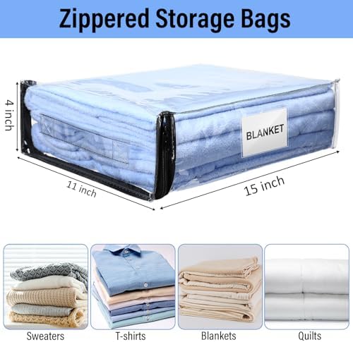 Kenning 20 Pcs Clear Zippered Storage Bags, Sheet, Black, 11 x 15 x 4 Inch