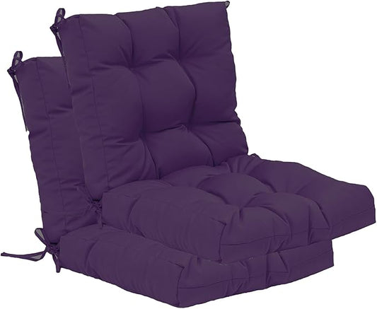 QILLOWAY Outdoor Chair Cushion for Patio Furniture, Waterproof Patio Cushions Set of 2 with Ties, Fade Resistant Replacement Pads for Outdoor Rocking Chairs,Purple