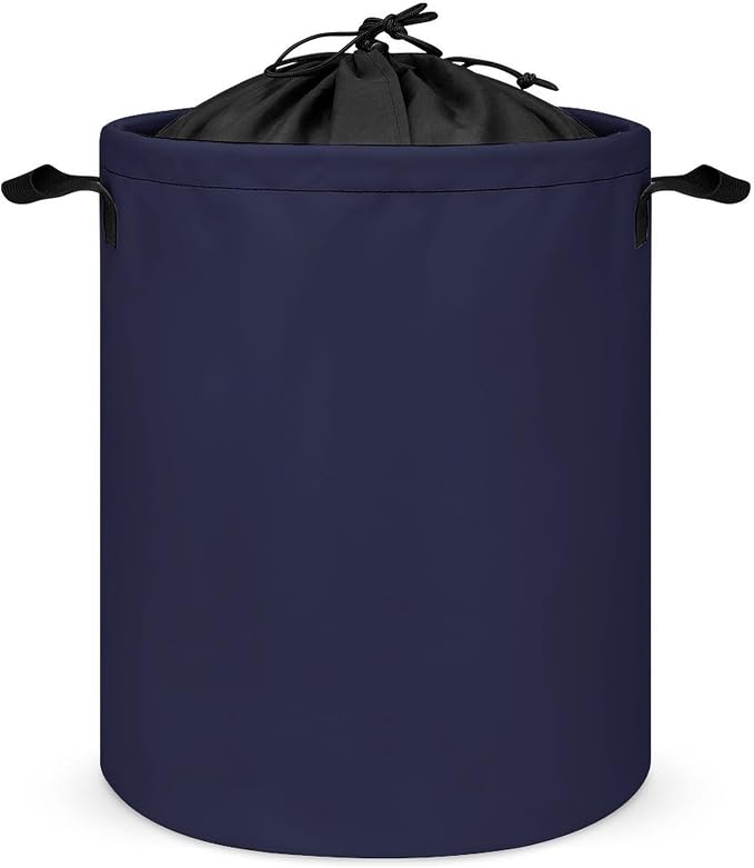 Large Laundry Hamper Bag, Navy Blue Modern Collapsible Laundry Basket with Drawstring Dirty Clothes Organizer Washing Bin for Family Essentials Storage
