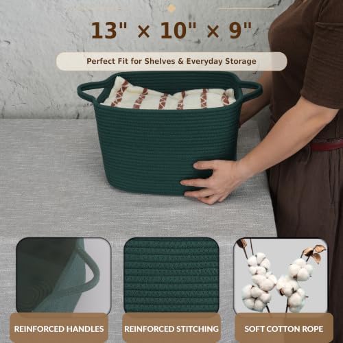 XUANGUO Woven Cotton Rope Storage Basket13x10x9 inch Forest Green