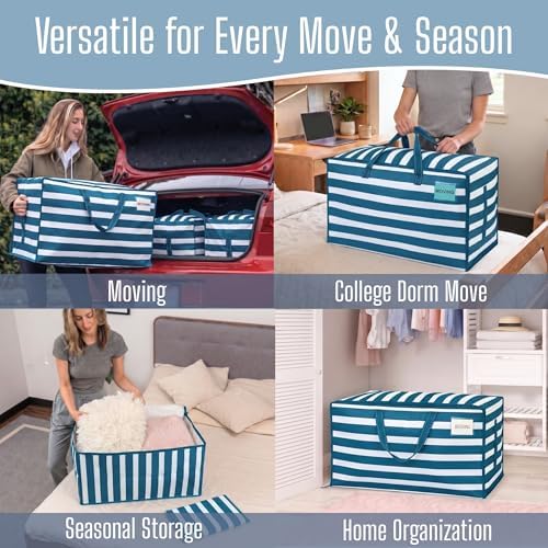 VENO 6 Pack Extra Large Heavy Duty Moving Bags with Wide Opening & Reinforced Handles, Reusable Storage Tote Bags with Strong Zippers for Clothes, College Dorm Essentials & Moving Supplies