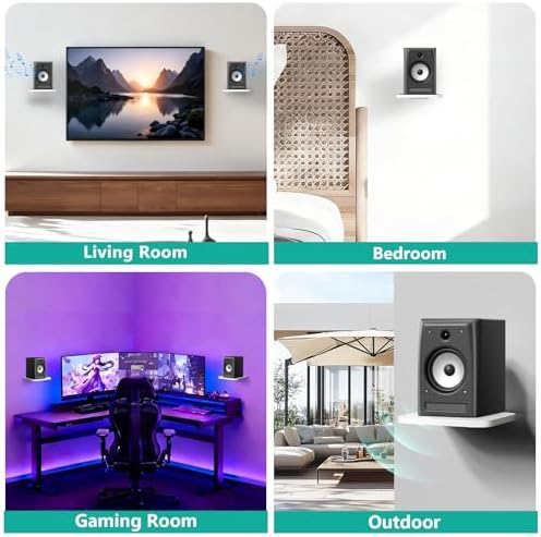 WALI Surround Sound Speaker Wall Mount, 1 Pair Heavy Duty Floating Shelf | Bookshelf Speaker Stands for Living Room, Home Theater and Gaming Room, Wall Shelves Hold up to 55 Lbs (SWM302W), White