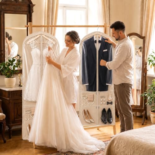 Tranqun 2 Pack 65" Long Wedding Garment Bags for Gowns Dress, Clear, Khaki