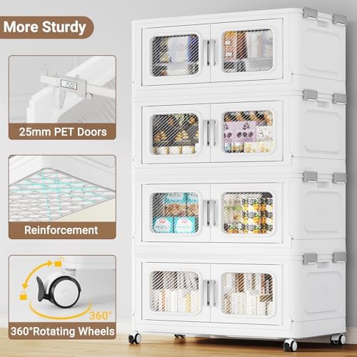 BROVIEW 200 Qt Extra Large Stackable Storage Bin with Lids, 4 Pack White