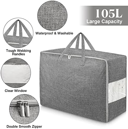 105L Extra Large Storage Bags, Comforter Blanket Storage Bags Grey 2Pack