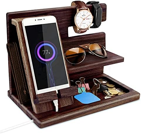 Gifts for Men Bedside Organiser Wood Phone Docking Station Dad Birthday Gifts for Him Nightstand Key Wallet Watch Stand Mens Gifts for Xmas Presents for Dad Husband Boyfriend Anniversary & Christmas