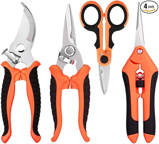 4 Pack Garden Pruning Shears, Stainless Steel Pruning, Stainless Steel Pruning, Pruning Snips, Flower Trimming, Pruning Shears for Gardening Tools