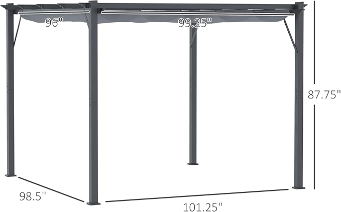Outsunny 10' x 10' Aluminum Patio Pergola with Retractable Pergola Canopy, Backyard Shade Shelter for Porch, Outdoor Party, Garden, Grill Gazebo, Dark Gray