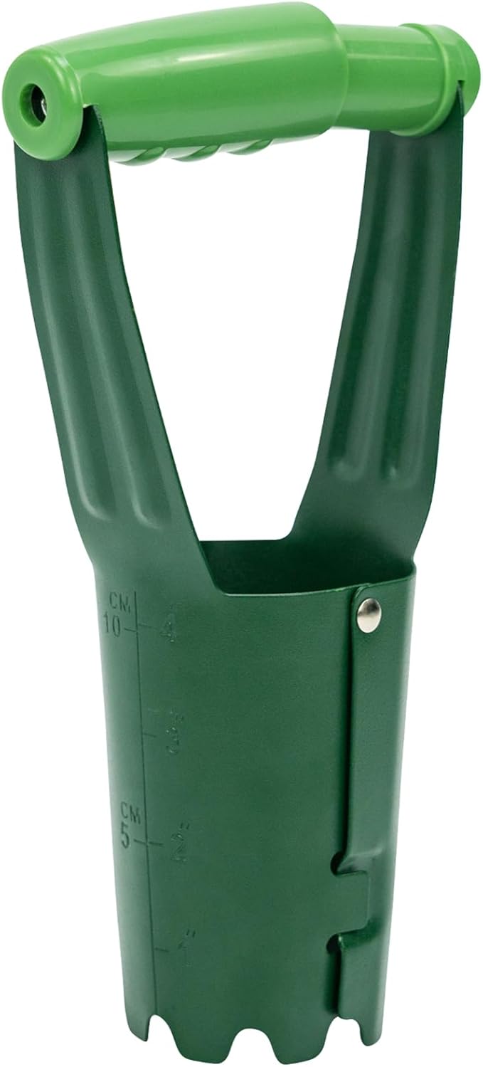Bulb Planter Tool with 4 Inch Depth Mark, Garden Bulb Transplanter Tool with Soil Release Button Serrated Edge for Digging/Refilling Hole, Bulb Planting Tool for Tulip Daffodils Dahlias Onions