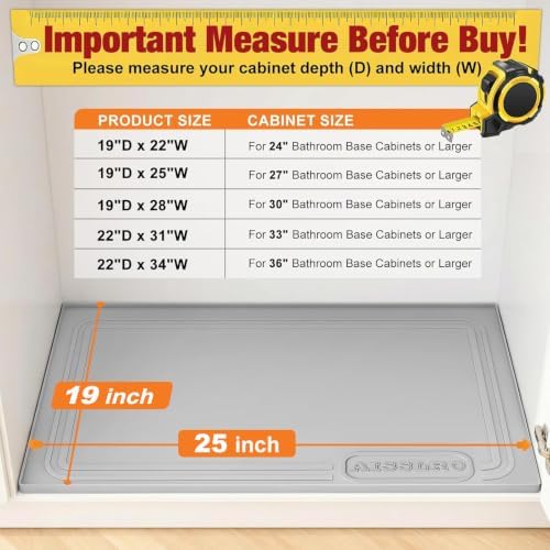 Under Sink Mat 25" X 19", Waterproof Silicone Cabinet Kitchen Liner, Gray