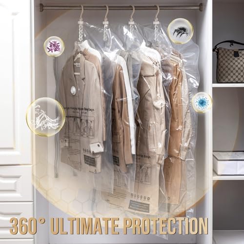 TAILI Hanging Vacuum Storage Bags Clothes, Coats, Jackets,6 Short with Pump