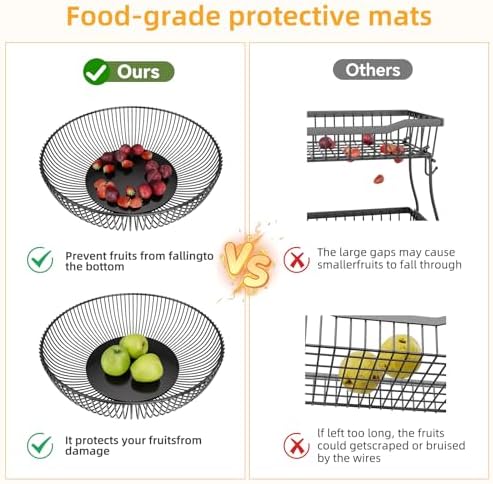 Simple Trending Round Metal Fruit Basket Bowl for Kitchen Counter - Rust-Proof, Non-Slip & Breathable Wire Organizer for Fruits, Veggies, Snacks, Black (11“ Diameter x 3.2” H)