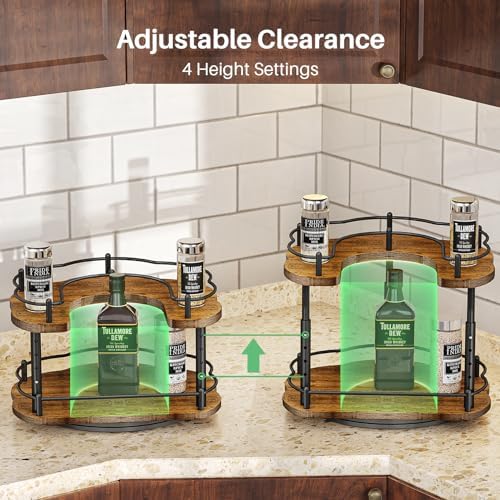 SNTD Lazy Susan Spice Rack Organizer for Cabinet, Wood, Vintage, 12 in | Rotating Turntable, Height Adjustable, Space-Saving D-Shape Design, Revolving Spice Storage for Kitchen Countertop Pantry