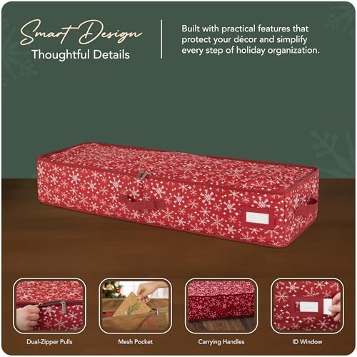 Covermates Keepsakes Underbed Storage Bag - Carrying Handles, Mesh Interior Pocket - Holiday Storage, Red Snowflake