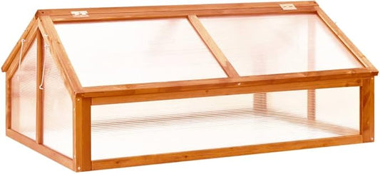 Firwood Garden Portable Wooden Greenhouse - Raised Flower Planter with 2 Roofs, Mini Greenhouse Cabinet for Outdoor Indoor Use - 44.8"x31.4"x19.6"/Brown