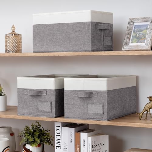 GRANNY SAYS Closet Storage Bins with Label, Gray&White, Medium, 3-Pack
