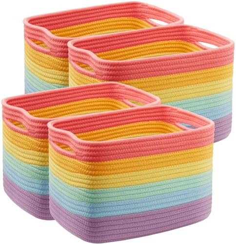 Rainbow Rope Basket for Storage 4 Pack Kids Baskets for Shelves