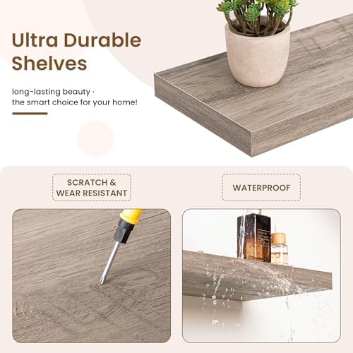 Marsmiles Square Floating Shelves for Wall, 8" W x 8" D x 1.25" H, 3 Pack Small Wall Mounted Engineered Wood Shelves with Invisible Brackets for Living Room, Bedroom, Bathroom, Kitchen Decor, Grey