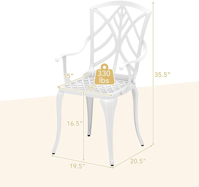 Tangkula Set of 4 Cast Aluminum Patio Dining Chairs, Outdoor Patio Chairs with Armrests, Patio Bistro Chairs for Garden, Backyard, Porch and Lawn, White