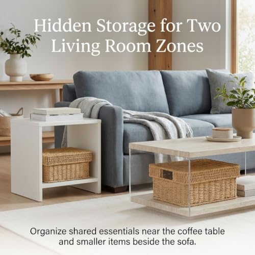 Wicker Storage Baskets with Lids for Shelves, 2-Basket Set, Natural