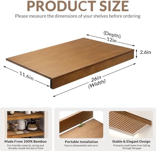 Gashell Wire Shelf Covers, Bamboo Wire Rack Covers for Pantry, Closet (5pcs, 26" W x 12" D)