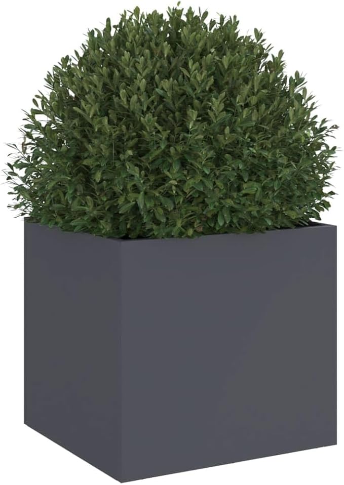 Modern Anthracite Metal Planter with Cold-Rolled Steel Frame and Efficient Drainage for Outdoor Spaces, Matte Finish Decorative Inlays, Durable Container for Plants