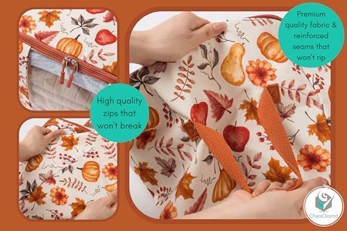 Chaos Cleared Canvas Storage Bags Designer Organizer 2 Pack – Seasonal Storage for Sweaters, Blankets, Linens & Garments – Foldable Design with Zip & Window (Autumn Print)