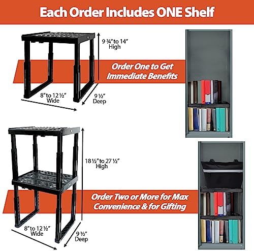 Piffny Locker Organizer Shelf， Adjustable Width and Height, Ideal Locker for School, Office, and Gym Lockers… (White 2 Pack), PLKSLF01