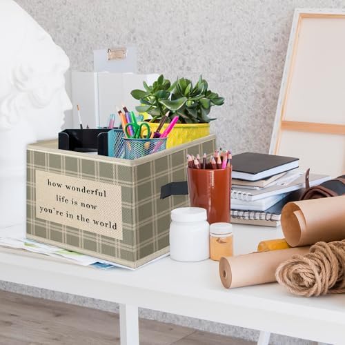Inspirational Nursery Foldable Storage Bins Box with Handles, How Wonderful Life Is Now You're in the World Collapsible Toys Books Clothes Organizer Basket for Kids Room Bedroom Bathroom