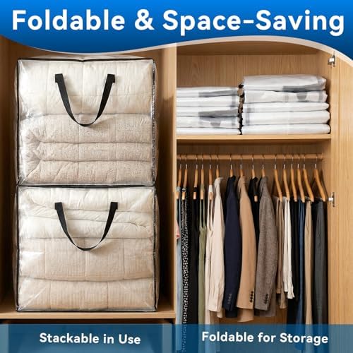Clear Storage Bag 26 x 26 x 8.6 Inches Heavy Duty Oversized Organizer for Blankets Clothes Closet Storage Packing and Dorm College Supplies (Center zip)