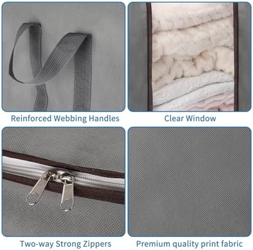 Blanket Storage Bags 120L for Comforter Clothes Bedding Sheet 4 Pack Grey