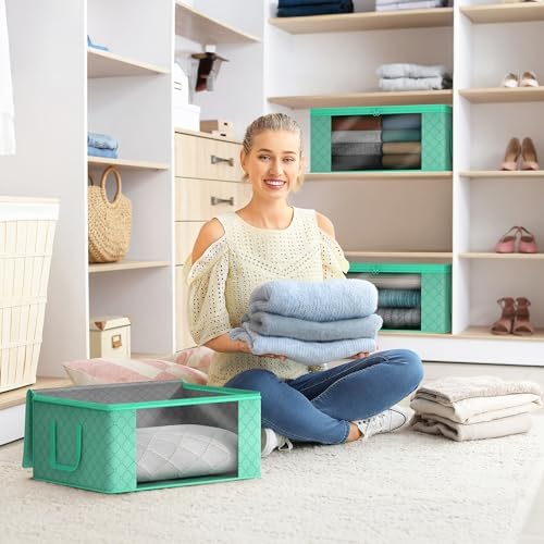Sorbus Medium Clothes Storage Bags - Foldable Blanket Storage Bins for Organizing Bedroom, Closet, Clothing, Comforter, Organization with Clear Window, Lids and Carry Handles - Set of 8