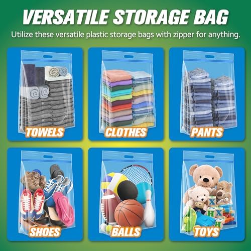HIBAG 25 Gallon Jumbo Storage Bags, 35” x 24” Resealable Clear Bags with Handle, Extra Large XL Heavy Duty for Clothes Pillow Travel Moving, Pack of 10
