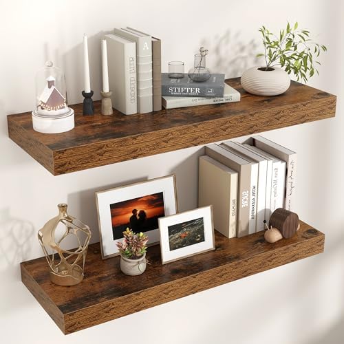 36 Inch Floating Shelves for Wall, 12"D Wood Storage Shelves, Brown Finish