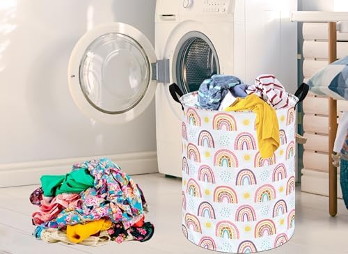 MAIZMZ Kids Rainbow Hamper Laundry Basket Storage Bins Gift Organizer Clothes Toy Box Large Canvas Collapsible Chest for Home/Dorm/Kitchen/Pet/Office/Closet/Shelf/Room Decor
