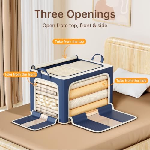 3 Openings Clothes Storage Bins with Metal Frame，24L (navy blue)