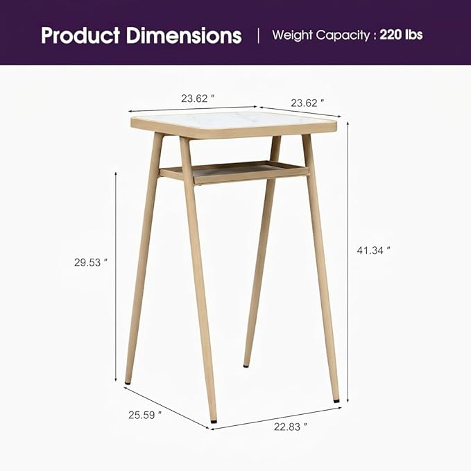 PURPLE LEAF Bar Height Table Coffee Table with Shelve for Balcony Outdoor Garden Kitchen Poolside Natural Wood Grain
