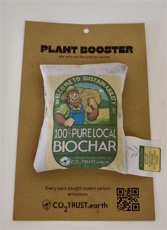 Premium Biochar Soil Amendment - Lab Tested - Upcycled Linen Bag - High Carbon Content 80% - Garden, Lawns & Farm Ready - 5 oz