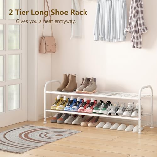 LINZINAR 2 Tier Long Shoe Rack for Closet Metal Shoe Organizer for Entryway