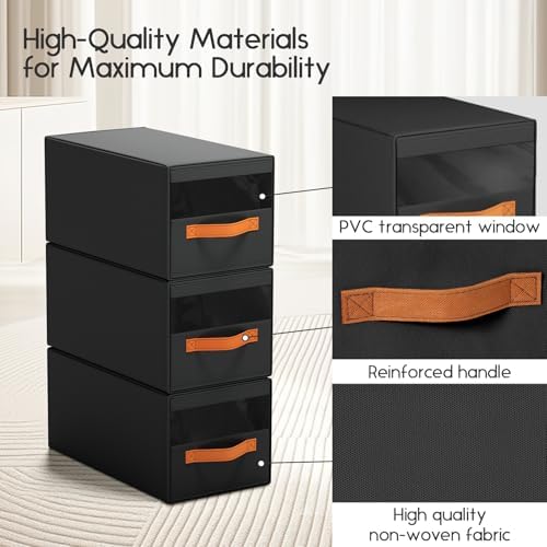 Homsorout Hat Organizer for Baseball Caps - 3 Pack Pull-Out Drawer Hat Storage Organizer Box with Clear Window, Stackable Closet Cap Holder, Baseball Cap Organizer for Closet, Bedroom, Home, Black