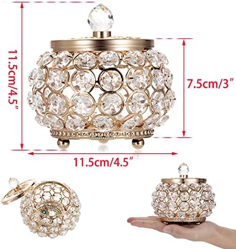 Hipiwe Crystal Jewelry Box with Glass Lid Small Gold Trinket Organizer