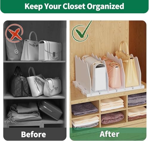 SPACEKEEPER Shelf Divider for Closet,2 Pcs Adjustable Purse Organizer,White
