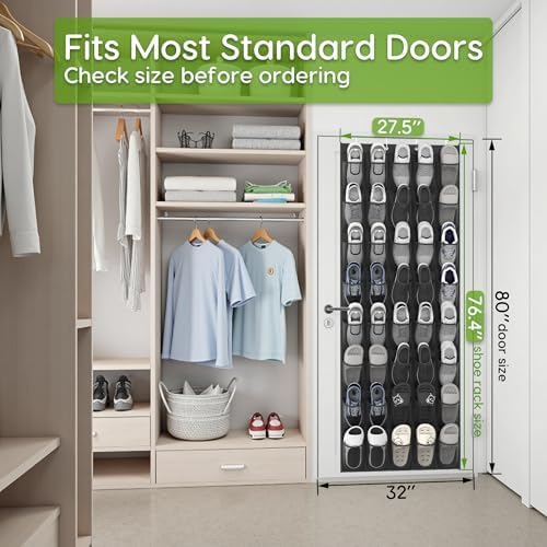 Over the Door Shoe Organizer with 40 Large Breathable Mesh Pockets, Space Saving Shoe Holder, Hanging Shoe Rack for Entryway Bedroom Closet Storage (Black, 80 Pockets)