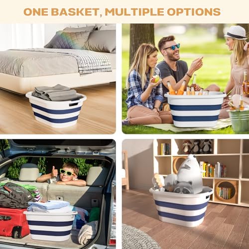 OOAMBB 43L(11.5Gallon) Collapsible Laundry Basket Plastic (Blue, 1 Pack) | Pop Up Laundry hamper/Storage Container, Foldable Laundry Basket with Large Capacity,Sturdy,Space Saver