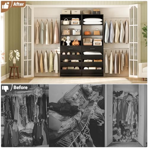 Aheaplus Closet System, 6-15Ft Custom Wood Closet Organizer with 8 Drawers