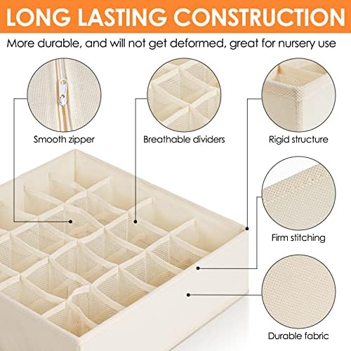 Criusia 6 Pack Sock Underwear Drawer Organizer Dividers, 58 Cell Foldable Fabric Dresser Closet Organizers and Storage Bins for Clothing, Baby Clothes, Bra, Panty, Scarf, Ties (Beige)